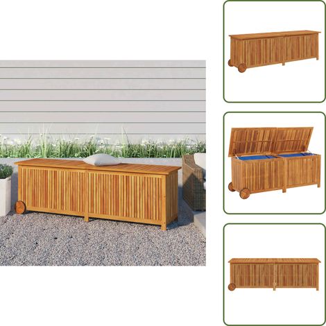 Boîte de rangement de jardin avec roues 150x50x58cm bois acacia - Coffre De Jardin - Rangement Exterieur - Coffre De Rangement - Meuble De Jardin - Mobilier De Jardin (1/5)