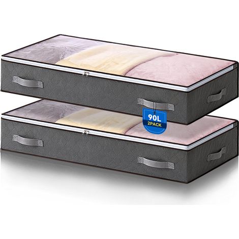 Sac de rangement sous lit 90L, Lot de 2 rangement sous lit Pliable Closet Organizer Sac Souple Grande Capacité avec Fenêtre Transparente (1/5)