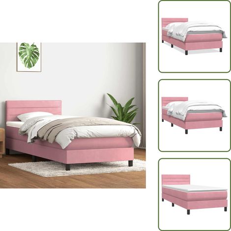 vidaXL Boxspringbett mit Matratze Rosa 80x220 cm Samt (1/5)