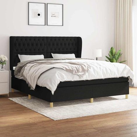 Sommier à lattes de lit avec matelas Noir 180x200 cm Tissu (1/5)