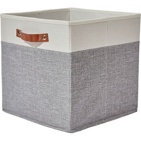 1 Stück Aufbewahrungsbox, faltbare Stoff-Aufbewahrungswürfel mit Griff für Spielzeug, Kleidung, Handtücher, Aufbewahrung (grau/weiß, 1 Packung)