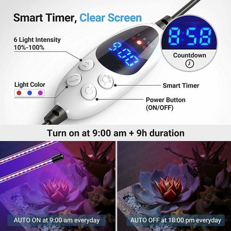 Lampe de culture, 80 LED de jardinage à spectre complet, avec minuterie, 3 modes de couleur, 6 intensités de lumière, convient pour le jardinage de bonsaï, 4 têtes 80 W (1/3)
