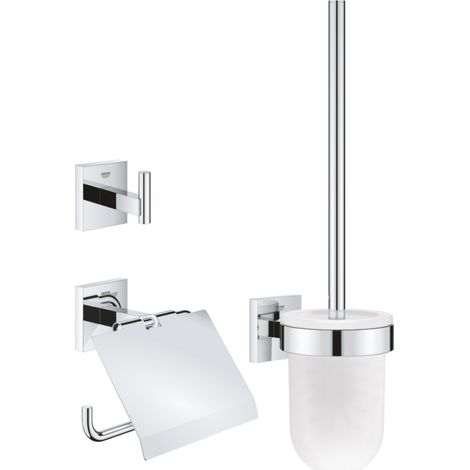 GROHE QuickFix - Start Cube - Juego de accesorios para WC 3 en 1 - Acabado cromado 41123000 (atornillar o pegar) (1/2)