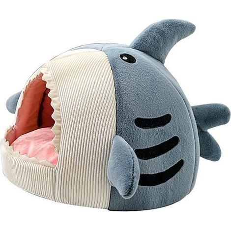 Lit pour chat en forme de requin - Maison matelas chaud et doux - Gris - Petit - Asymétrique - Intérieur (1/4)