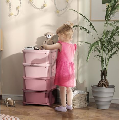 Kinder-Kommode mit Stauraum, 4 Schubladen, 37 x 37 x 76 cm, rosa HAVRYA (1/5)