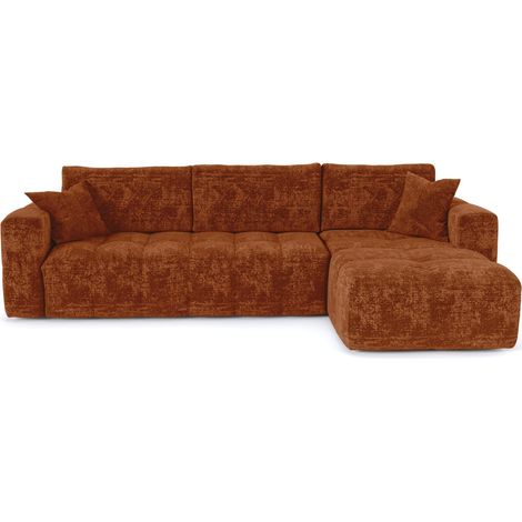 Canapé d'angle droit convertible express 5 places en velours gaufré terracotta VIBE (1/5)