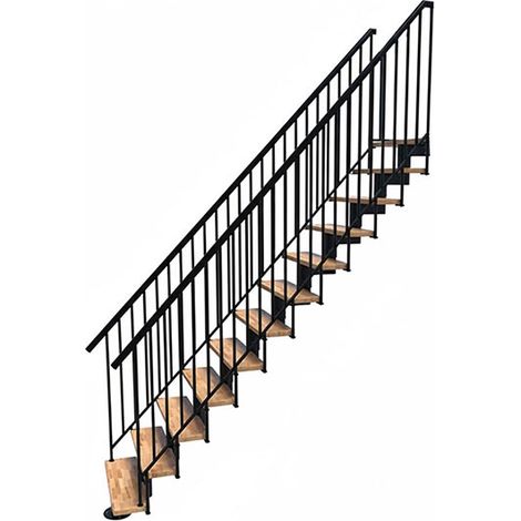 Scala dritta 12 gradini - Altezza raggiungibile 2.59 a 3.12m - Larghezza 80cm - Nero e faggio - COMFO80/I/NB2MC-12
