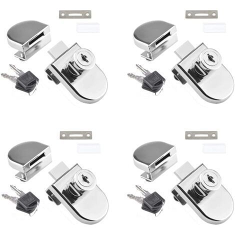 [JAMAIS UTILISÉ] Lot de 4 serrures pour vitrine en verre à goupille unique, adaptées aux portes en verre de 5 à 8 mm avec 2 clés, aucun perçage requis. (1/4)