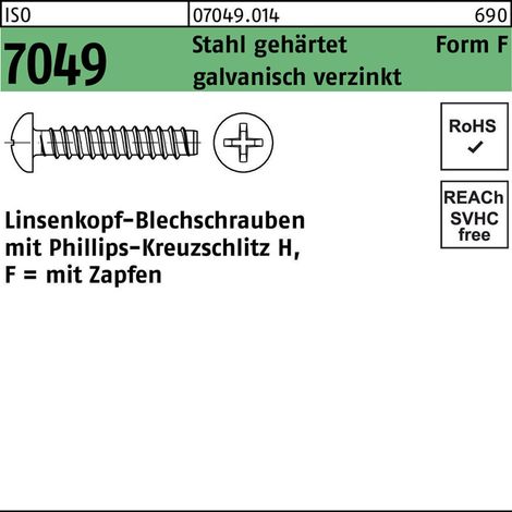 ISO 7049 Form F Linsenkopf-Blechschraube VG 3,9x16 Stahl galvanisch verzinkt PH 1000 Stk (1/2)