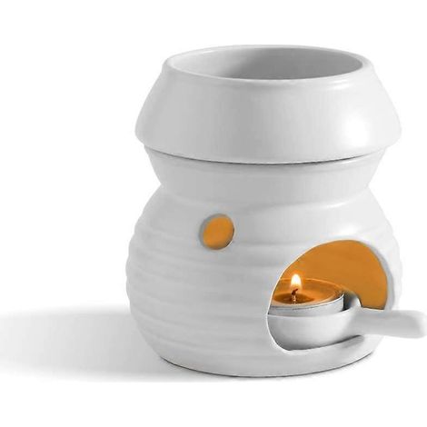 Brûleur d'huiles essentielles à cire fondue 2024 avec cuillère à bougie, brûleur d'aromathérapie en céramique blanche amovible (1/5)