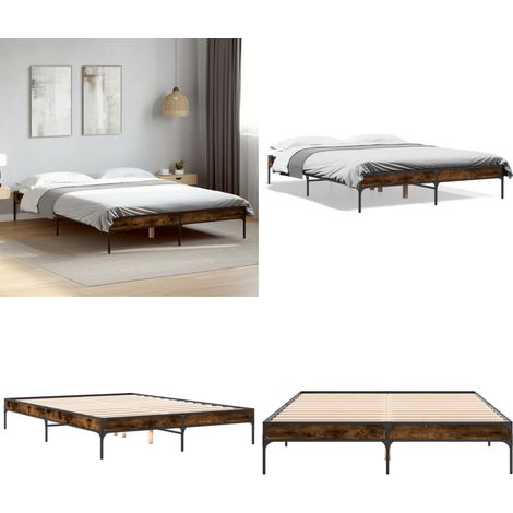Bettgestell Räuchereiche 140x200 cm Holzwerkstoff und Metall - Holzbettfassungen - Doppelbett - Bettgestell - Betträume - Massivholzbette - Home & Living (1/5)