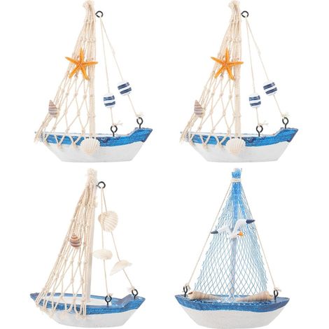 Décor Nautique Artistique Couleur Aléatoire Plusieurs Styles 4pcs Maquettes de Voilier en Résine et Décoration Intérieure Moderne et Solide pour Plusieurs Styles (1/5)