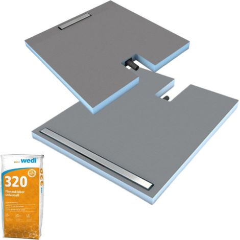 Receveur à carreler 90 x 90 cm Wedi Fundo Plano Linea - écoulement linéaire sortie sur le petit coté + Wedi 320