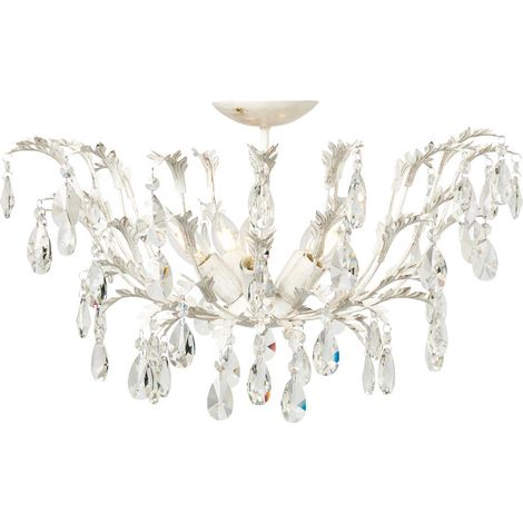 Visconte Lucca White, Gold Leaf Semi flush Crystal Effect E14 Ceiling 5 Light (1/5)