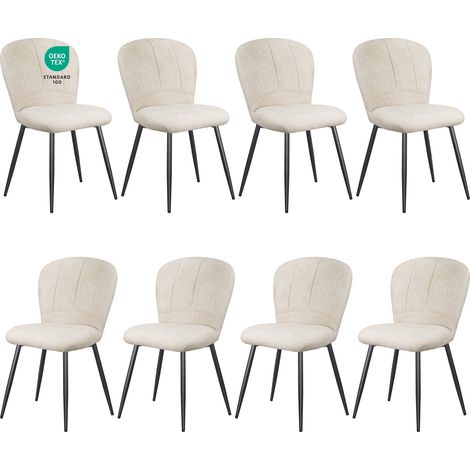 LEWE Lot de 8 Chaises de Salle à Manger, Design Coquillage, Tissu Chenille, Doux et Confortable, Pieds en Métal - Beige