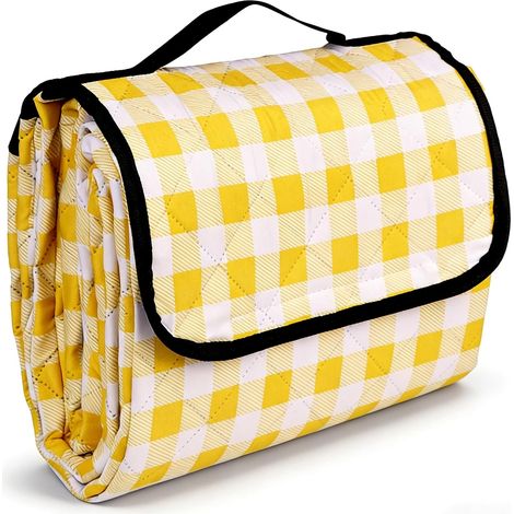 Couverture de pique-nique imperméable et pliable de 80 x 80 pouces – Durable, spacieuse et portable – pour les familles, la randonnée, la plage et le parc (Jaune) (1/4)