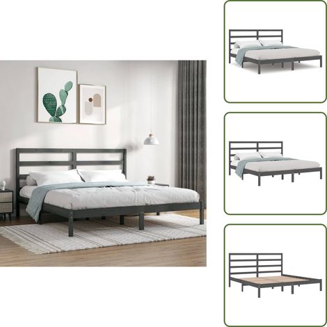 Massivholzbett Grau Kiefer 200x200 cm - Holzbett - Doppelbett - Kiefernholzbett - Massives Holzbett - Modernes Bett (1/5)