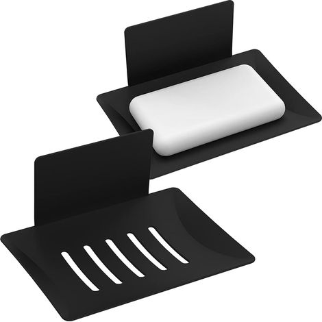Porte-savon mural pour douche, porte-savon de douche auto-adhésif à 5 emplacements, porte-savon mural pour salle de bain, porte-savon en acier inoxydable noir. (1/5)