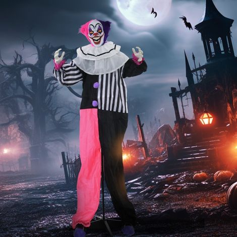 Decorazione clown animata 60×18×173 cm in acciaio rosa e viola per Halloween – MEUBLIV (1/5)
