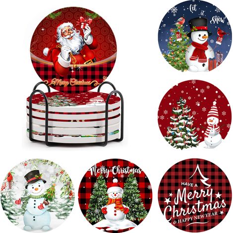 Ej.Life Weihnachten Keramik wasserabsorbierende Untersetzer, Tischsets, Isolierpads, kreative Korkuntersetzer (10 x 10 cm) (1/5)