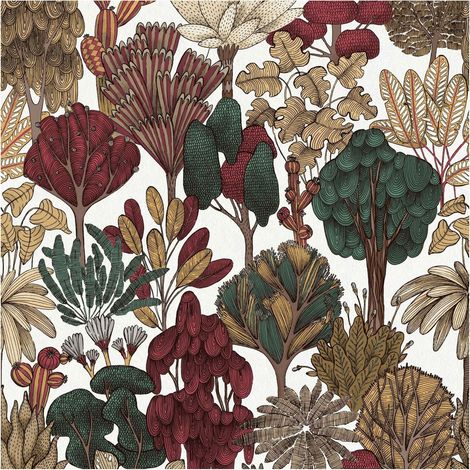Nature wallpaper wall Profhome 377577 non-woven wallpaper smooth with floral ornaments matt red beige brown green 5.33 m2 (57 ft2) (1/5)