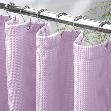Hellvioletter Duschvorhang mit Waffelmuster, 240 g/m² hochfestes Polyestergewebe, 183 x 183 cm, Hotelqualität – kompatibel mit Standard-Duschvorhangstangen.