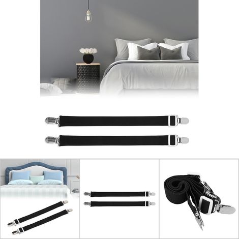 2 Pièces Attaches de Linge de Lit Anti-Dérapantes, Fixations Universelles pour Matelas (Noir) (1/5)