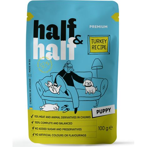 Alimento umido premium per cuccioli Half&half al gusto tacchino, confezione da 22 bustine da 100 g (1/3)
