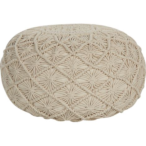 Pouf in cotone imbottito 50 x 30 cm beige con motivo macramé Berkane