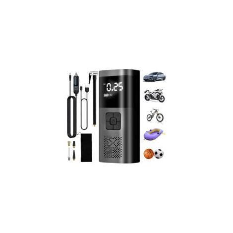 Gonfleur de pneus de voiture, compresseur d'air portable sans fil 6000 mAh, 150 psi, avec écran LCD numérique, pompe à vélo électrique avec éclairage LED pour moto, scooter, voiture (1/5)