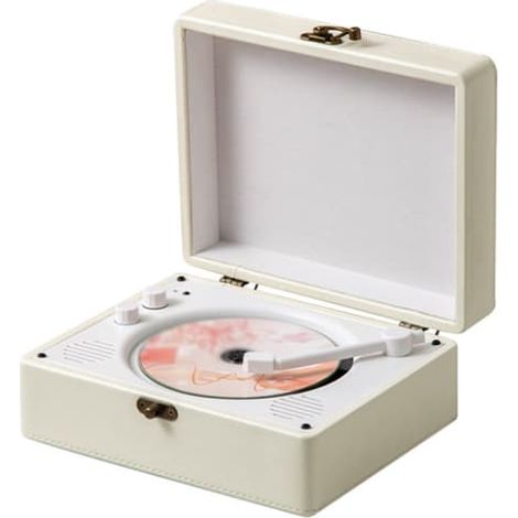 Lecteur CD rechargeable en cuir avec haut-parleur, émetteur Bluetooth, cadeau de Noël, lecteur de musique d'ambiance pour la décoration intérieure, blanc. (1/4)