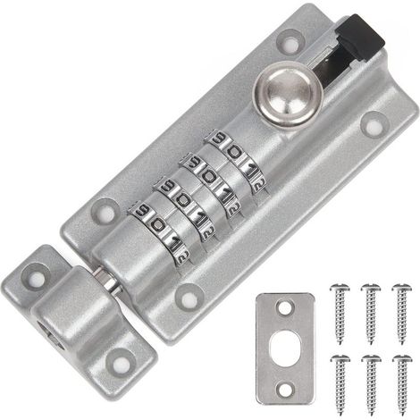Boulon de verrouillage à combinaison de chiffres, verrou coulissant à 4 chiffres, 120 mm, loquet de portail de jardin argenté en acier inoxydable pour portails en bois, verrou de porte de portail (1/4)