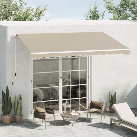 Tenda da sole manuale retrattile Outsunny 395 x 245 cm per esterni, con manovella, angolo regolabile da 45° a 85°, in alluminio e poliestere 280 g/m², con protezione UV, colore beige.