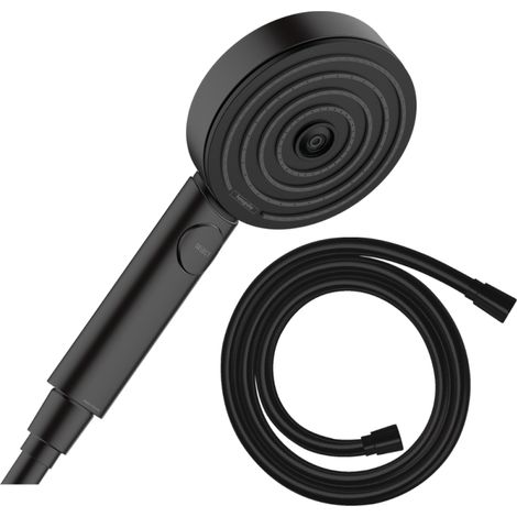 Pommeau de douche HANSGROHE Pulsify Select EcoSmart 105 3 jets Relaxation + flexible de douche Isiflex 160 cm noir mat