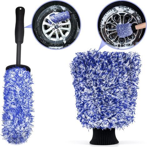 Spazzola per Cerchi Guanto di Lavaggio Auto, la Spazzola di Pulizia dei Cerchi in Microfibra Rimuove lo Sporco Ostinate senza Sforzo per Pulire il Letto del Cerchio, i Cerchi in Alluminio (1/4)