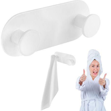 Toallero DOBLE, autoadhesivo, gancho de pared para atornillar, blanco (1/3)