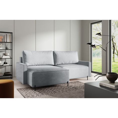 Ecksofa Schlafsofa Sofa BRAGA in Stoff Now or Never Grau Ottomane Links (1/5)