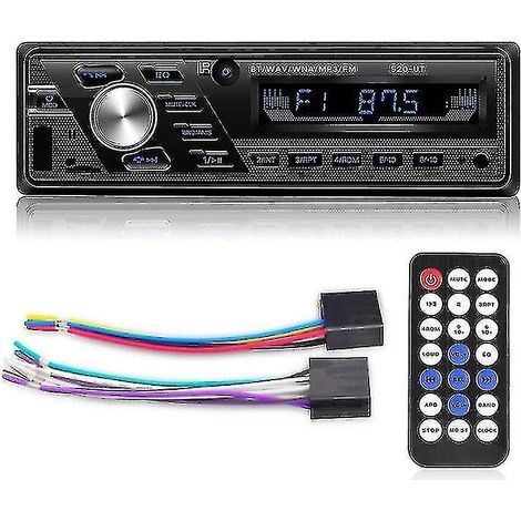 Autoradio 1 DIN 12 V/24 V pour voiture/camion, Bluetooth, entrée auxiliaire ISO, lecteur MP3, radio FM/USB, télécommande. (1/2)