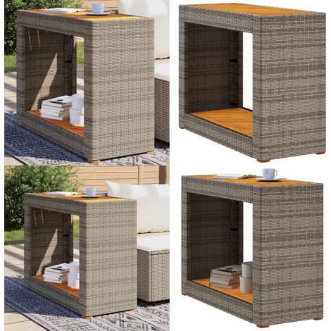 Garten-Beistelltisch mit Holzplatte Grau Poly Rattan - Gartentisch - Esszimmertisch - Balkontisch - Terrassenmöbel - Outdoortisch - Home & Living