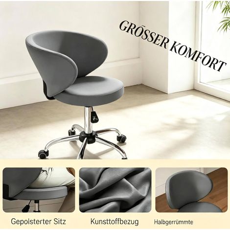 Bürohocker mit Rollen 45x54x88 cm aus grauem PU, Rückenlehne, höhenverstellbar – MEUBLIV (1/5)