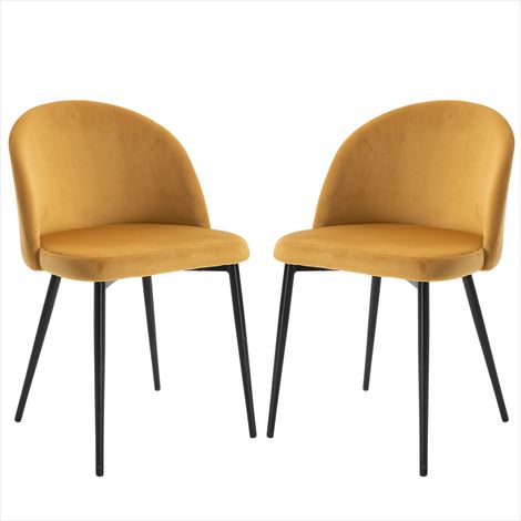 Chaise de salle à manger en velours jaune lot de 2 style (1/5)