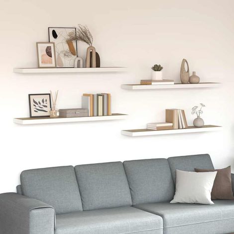Schweberegale 4 Stk. Eichen-Optik und Weiß 120x23,5x3,8 cm MDF