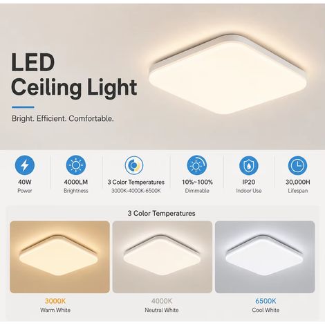 Plafonnier LED intelligent – 24W – 3000K-6500K – PMMA + SPCC – Mode nuit – Amovible – Télécommande – Salon/chambre/bureau