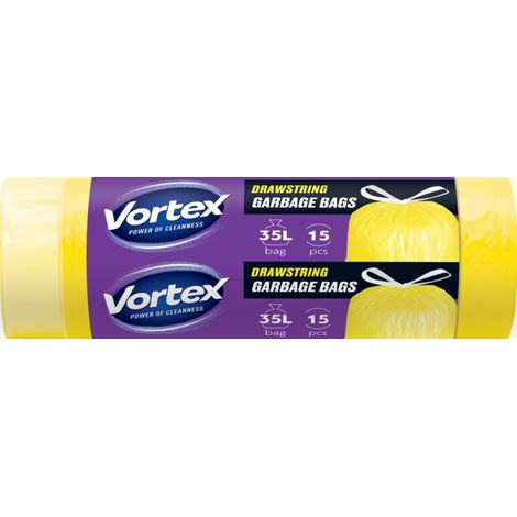 VORTEX Müllbeutel mit Zugband HDPE gelb 35l/15Stk Müllbeutel