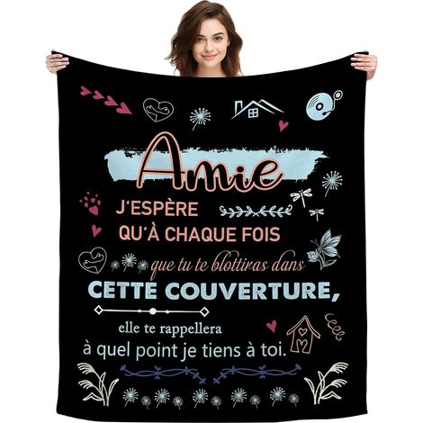 Cadeau Meilleure Amie Couverture Plaid Réconfortante Cadeaux d'amitié Idée Cadeau Amie Anniversaire Remise des diplômes Noël Cadeau Femme 150x130 CM (Amie-a) (1/5)