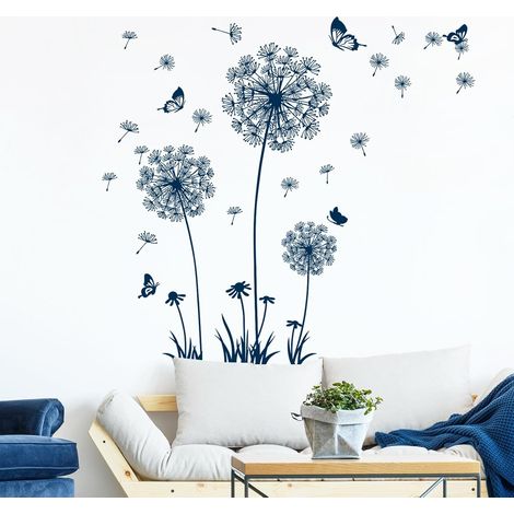 Wandtattoos mit blauen Löwenzahnblüten, Wandaufkleber mit blauen Blumen, Löwenzahn-Schmetterlings-Wandtattoo für Wohnzimmer, Schlafzimmer, Büros, als Sofahintergrund, Wanddekoration für Zuhause (1/5)
