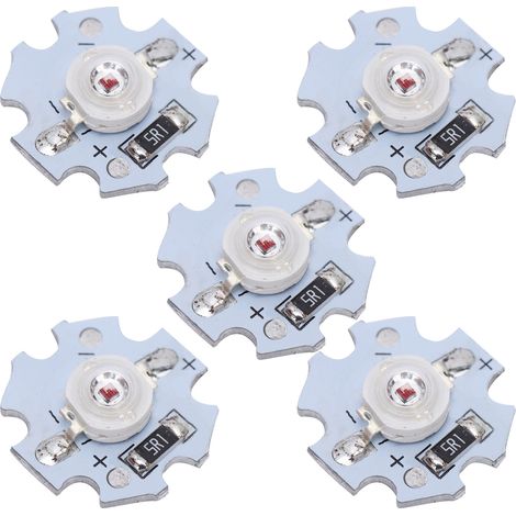 Lot de 25 puces LED 5V 200LM 3W haute puissance pour luminaires DIY, lumière rouge 620-625 nm (1/5)