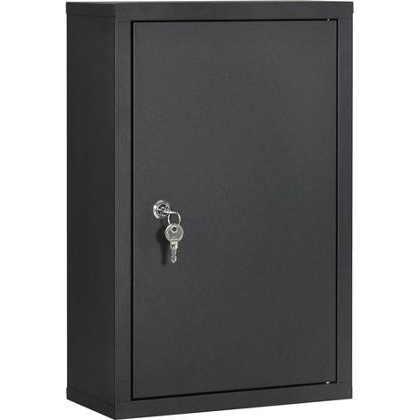 ARMADIETTO MEDICINALI CON 3 MENSOLE E BLOCCO CON CHIAVI IN ACCIAIO, 30X14X46CM, NERO (1/5)