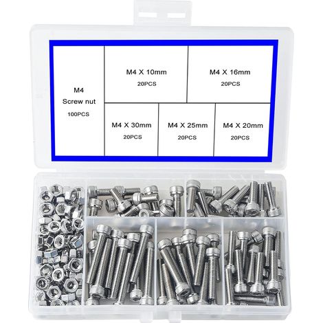 (100 boulons, 100 écrous) Vis à tête cylindrique creuse M4 - Acier inoxydable 304 (1/5)