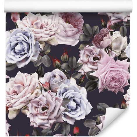 Papel pintado de rosas en tonos oscuros para salón y dormitorio, 50x1000 cm. (1/5)
